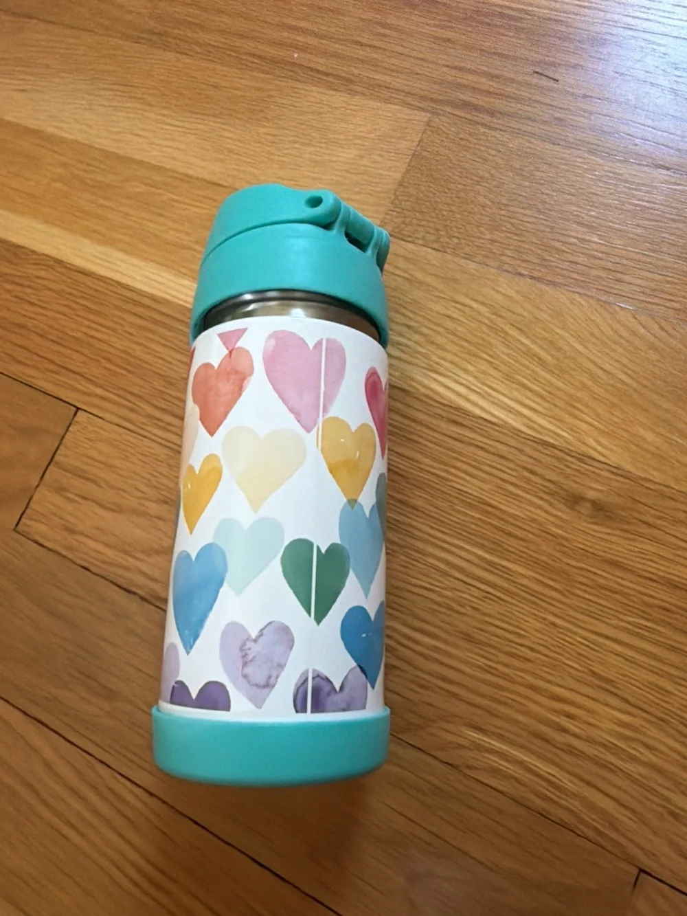 Pottery barn kids rainbow hearts water bottle